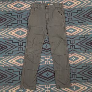 Carhartt Double Knee Relaxed Fit Tarmac 34x35 Work Distressed Dark Olive Brown